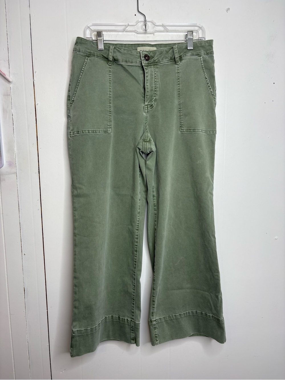Tribal Olive Green Wide Leg Cropped Flare Jeans